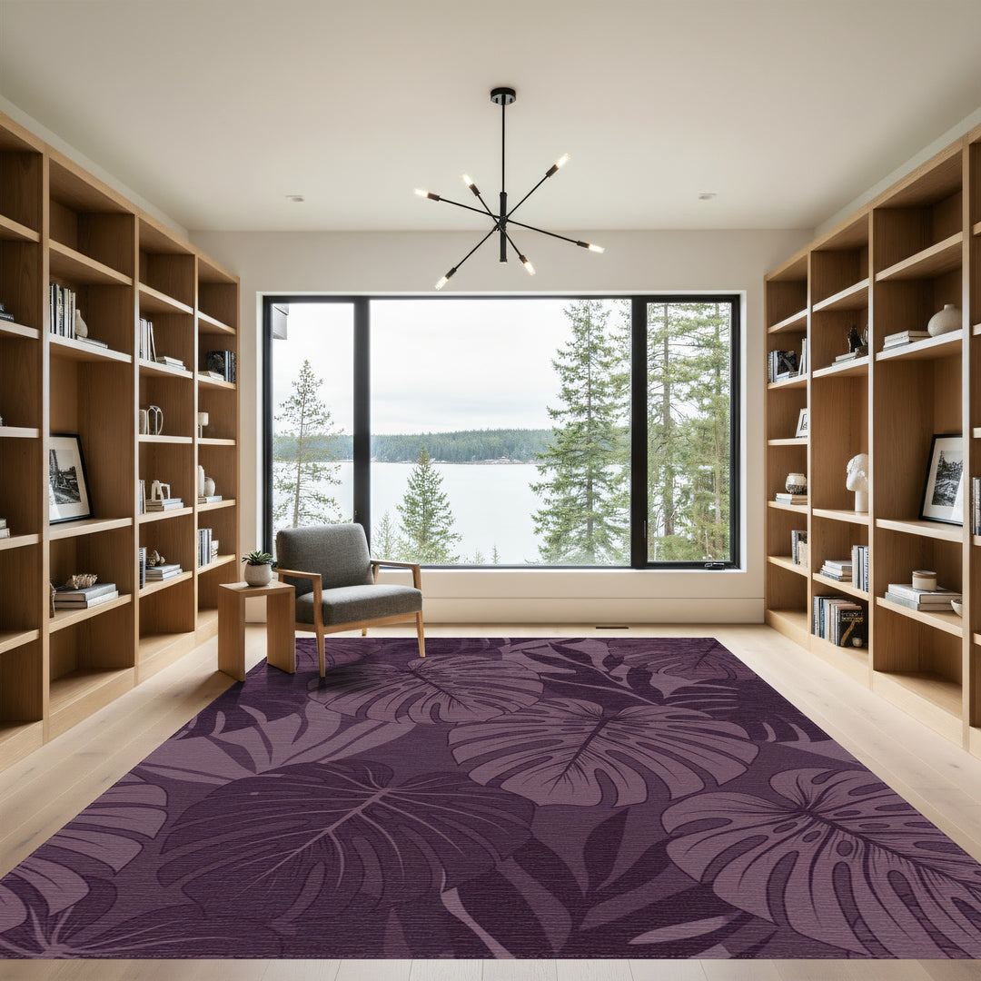 Monstera Leaf Violet Tropical Canopy Rug