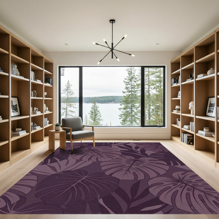 Monstera Leaf Violet Tropical Canopy Rug