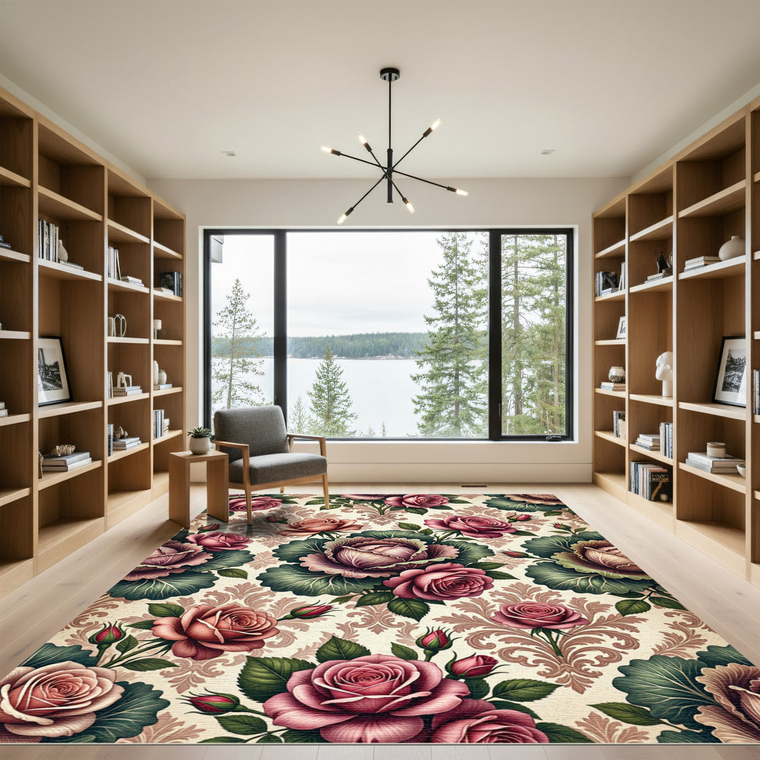 Rose Cabbage Floral Damask Rug