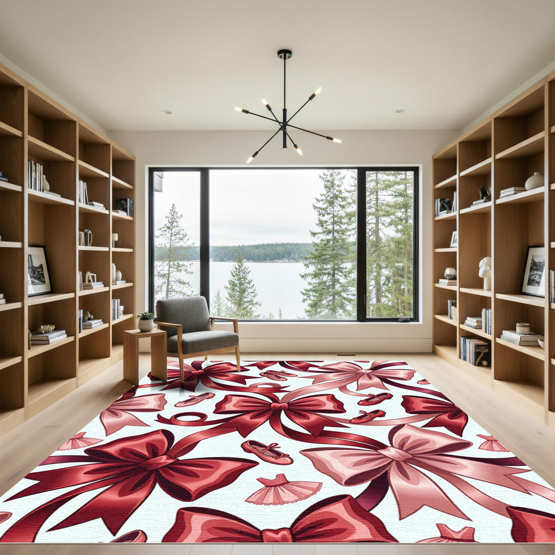 Red Pink Satin Bow Ballet Flats Rug