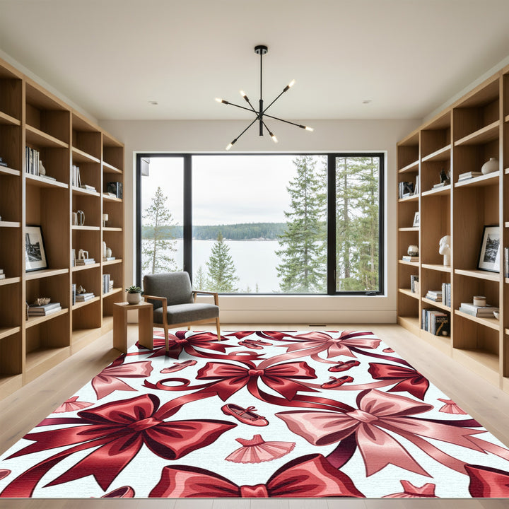 Red Pink Satin Bow Ballet Flats Rug