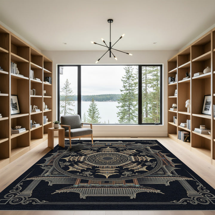 Ornamental Ancient Pagoda Mandala Rug