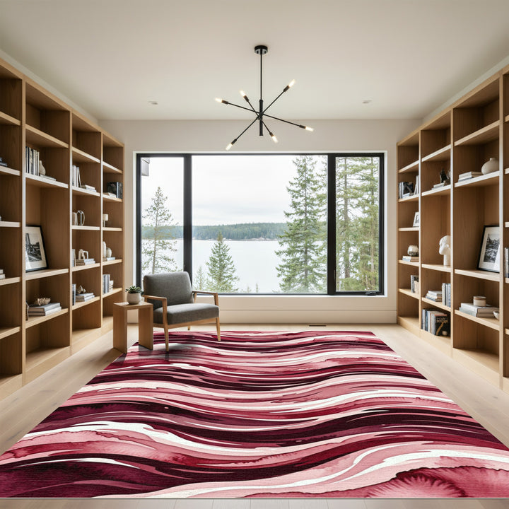 Crimson Watercolor Wavy Strokes Rug