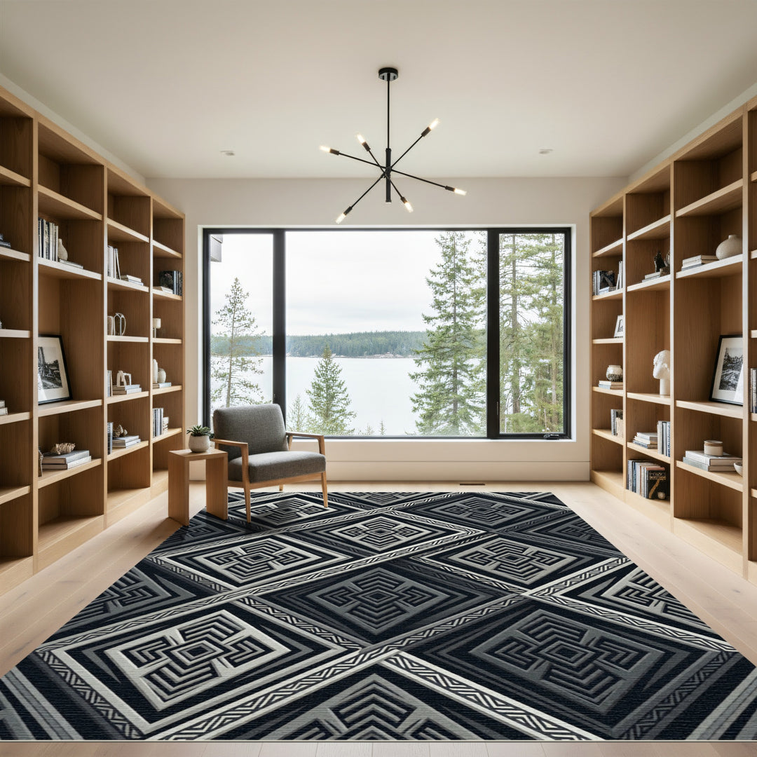 Chic Gray Geometric Diamond Rug