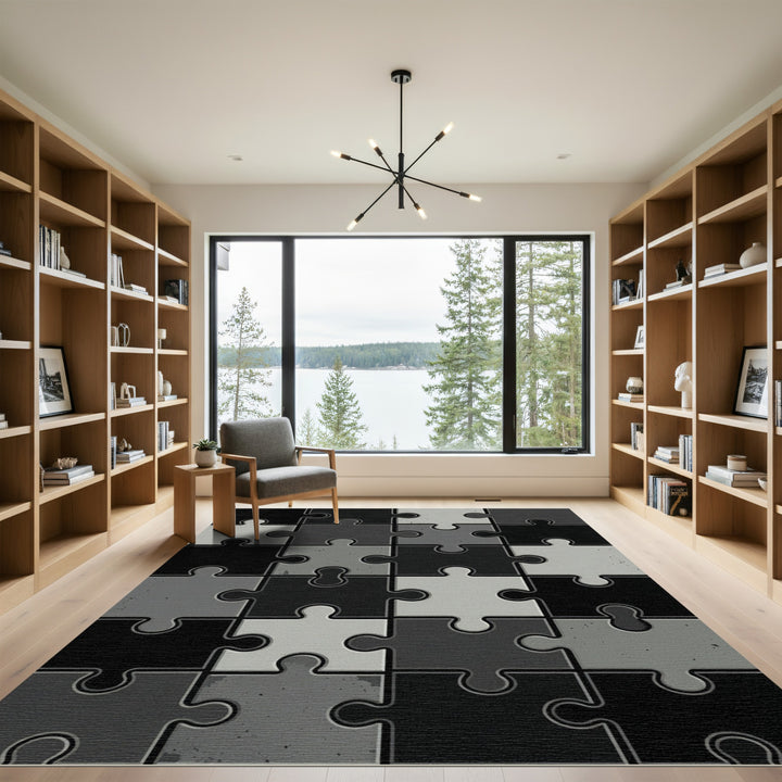 Monochromatic Gray Puzzle Piece Rug