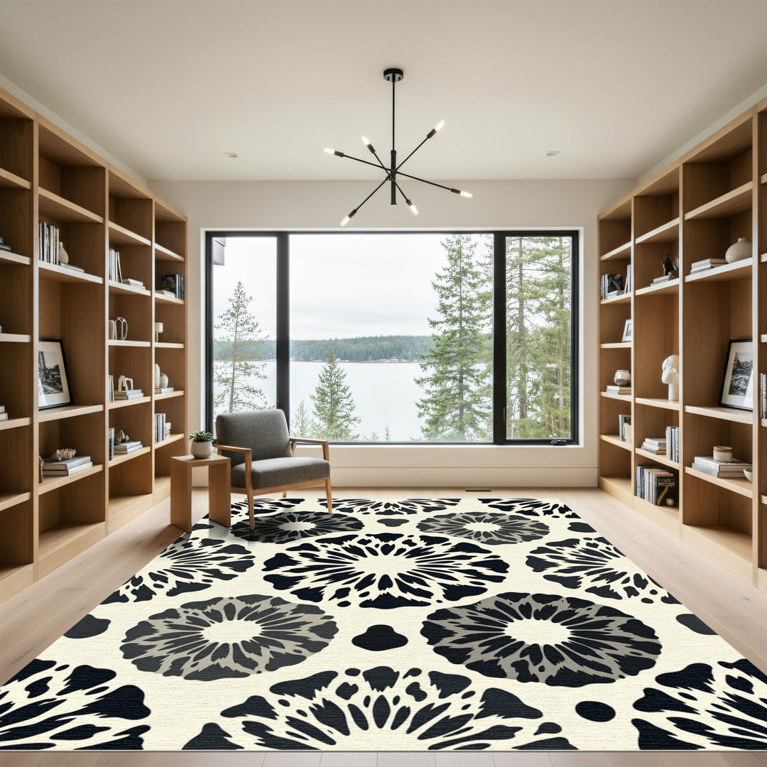 Black Cream Radial Bloom Rug