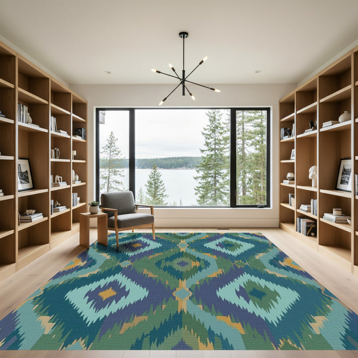 Teal Indigo Diamond Ikat Rug