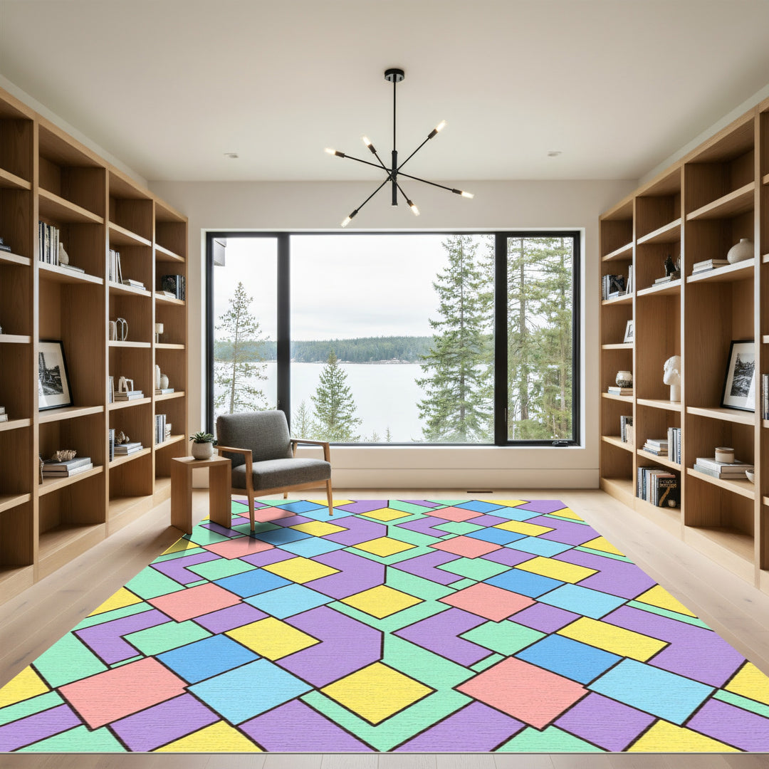 Pastel Geometric Diamond Composition Rug