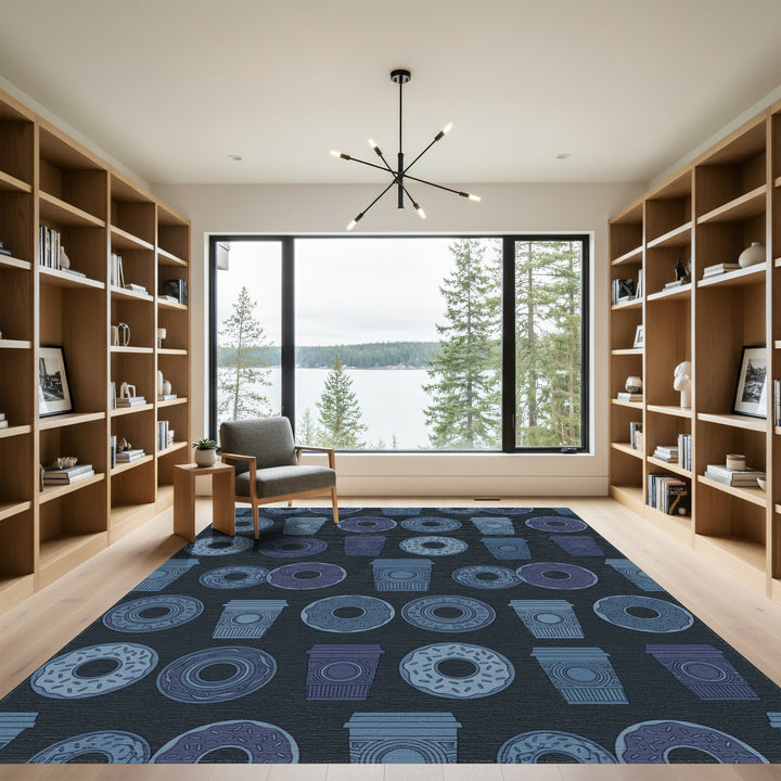 Blue Coffee Donuts Repeat Rug