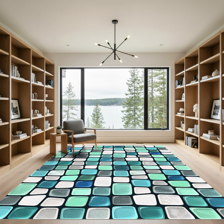 Aqua Teal Stone Mosaic Rug