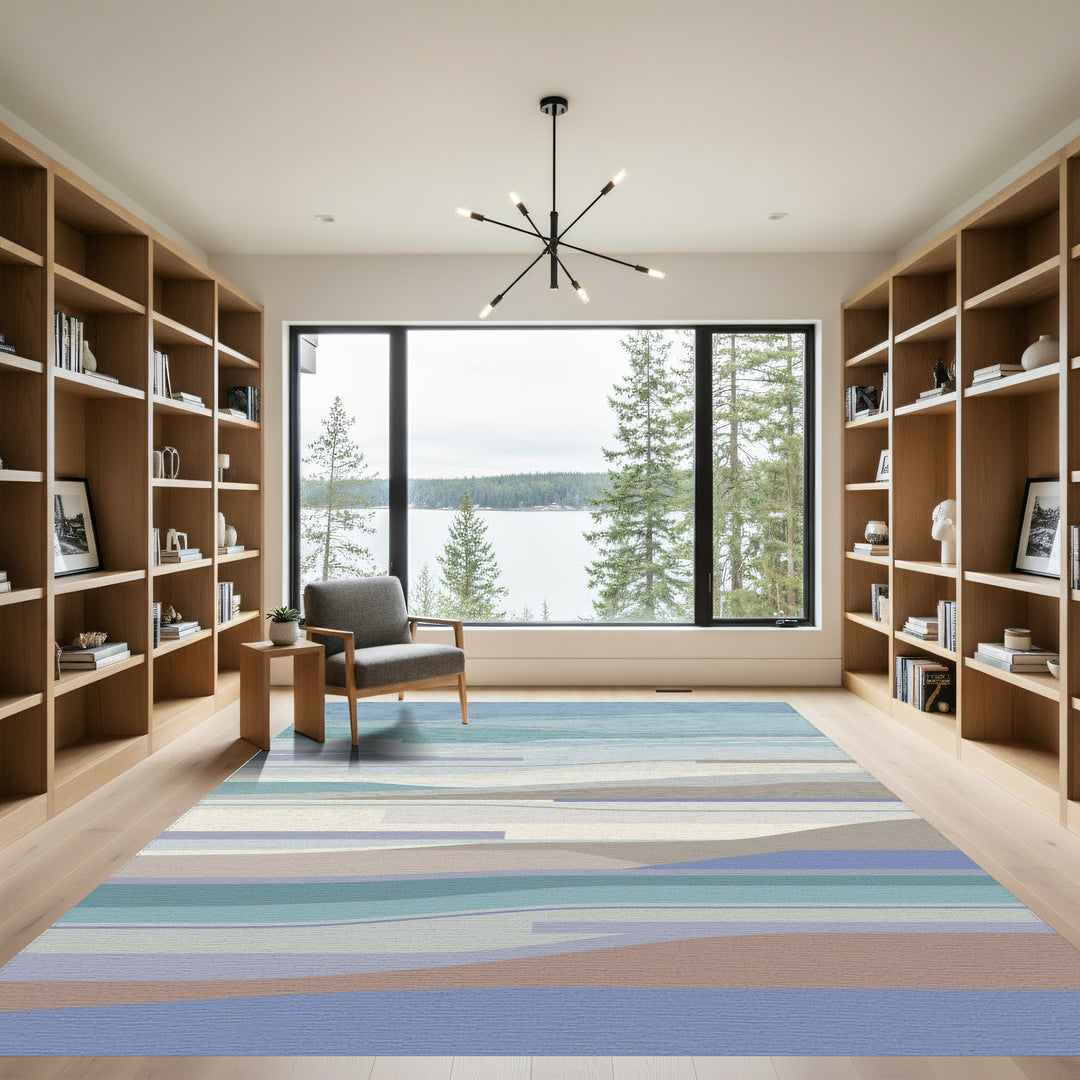 Serene Blue Lavender Abstract Waves Rug