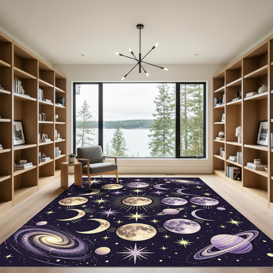 Celestial Moon Stars Galaxy Rug