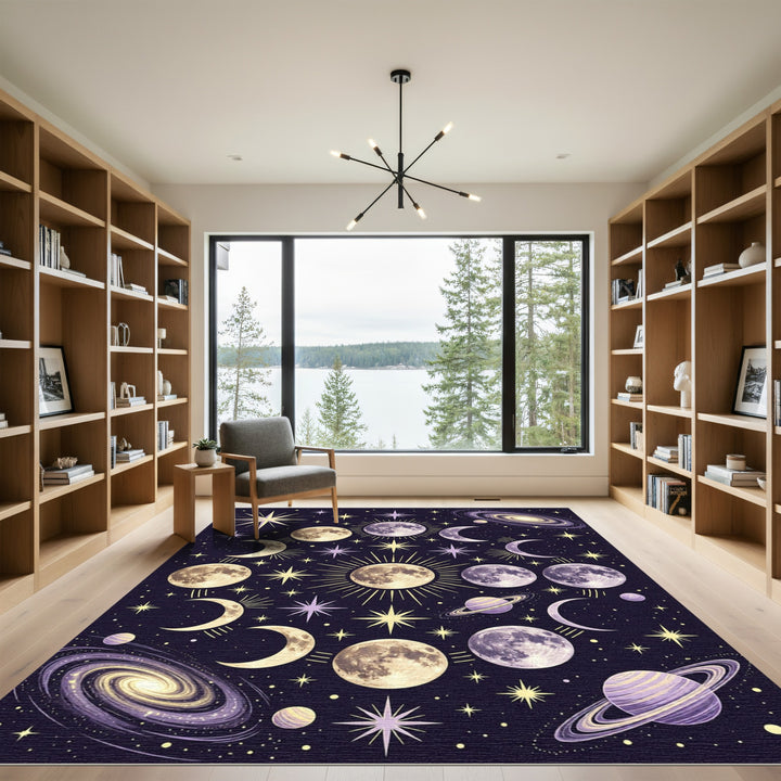 Celestial Moon Stars Galaxy Rug