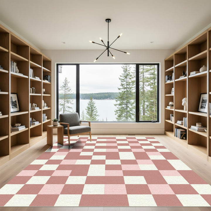 Retro Pink Checkerboard Square Rug