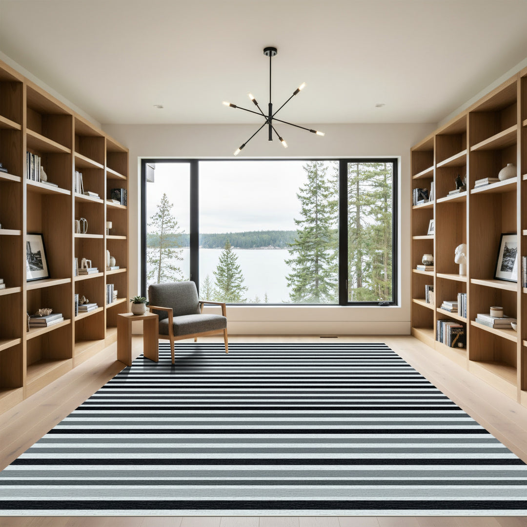 Graphic Black White Striped Rug