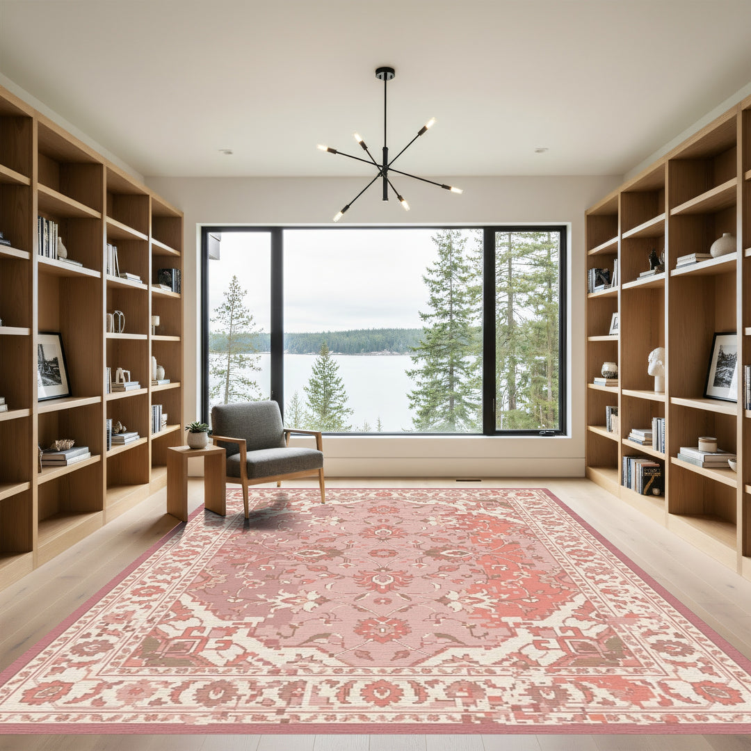 Rose Pink Floral Medallion Palatial Rug