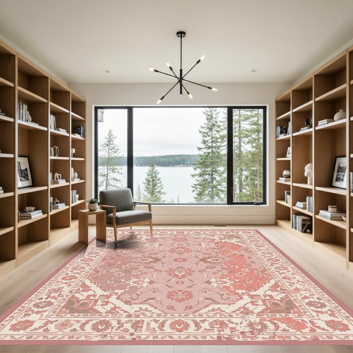 Rose Pink Floral Medallion Palatial Rug