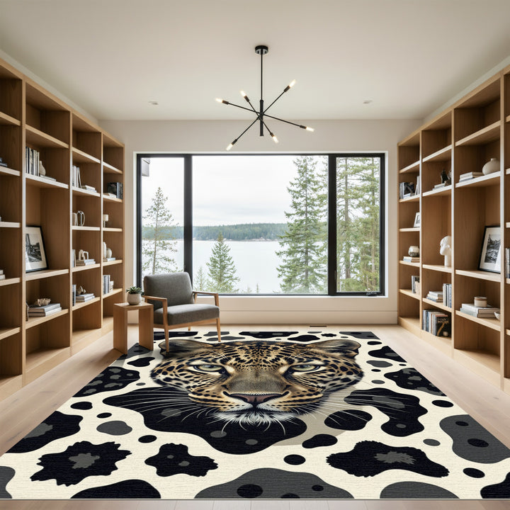 Leopard Spots Black Cream Area Accent Rug