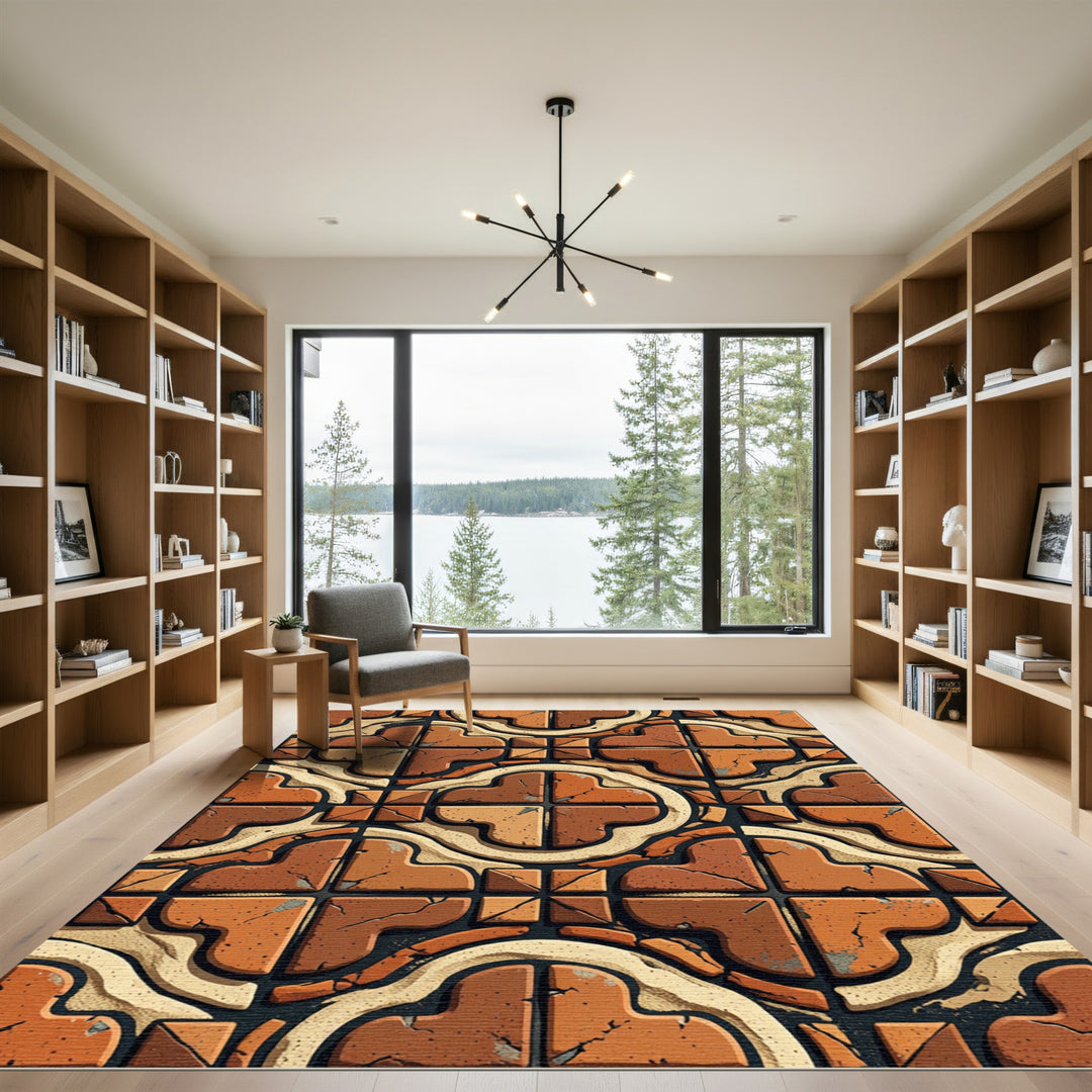 Terracotta Tile Quatrefoil Arrangement Rug