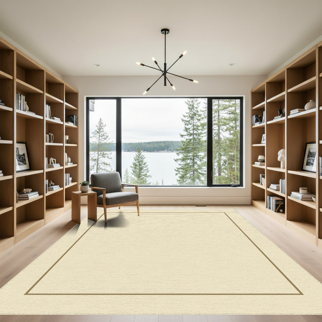 Cream Minimalist Golden Square Outline Rug