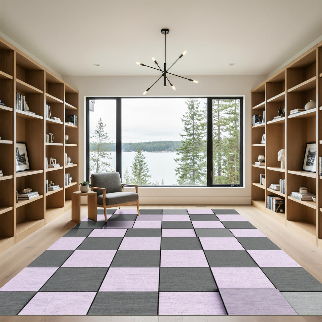 Soft Lilac Gray Checkerboard Squares Rug