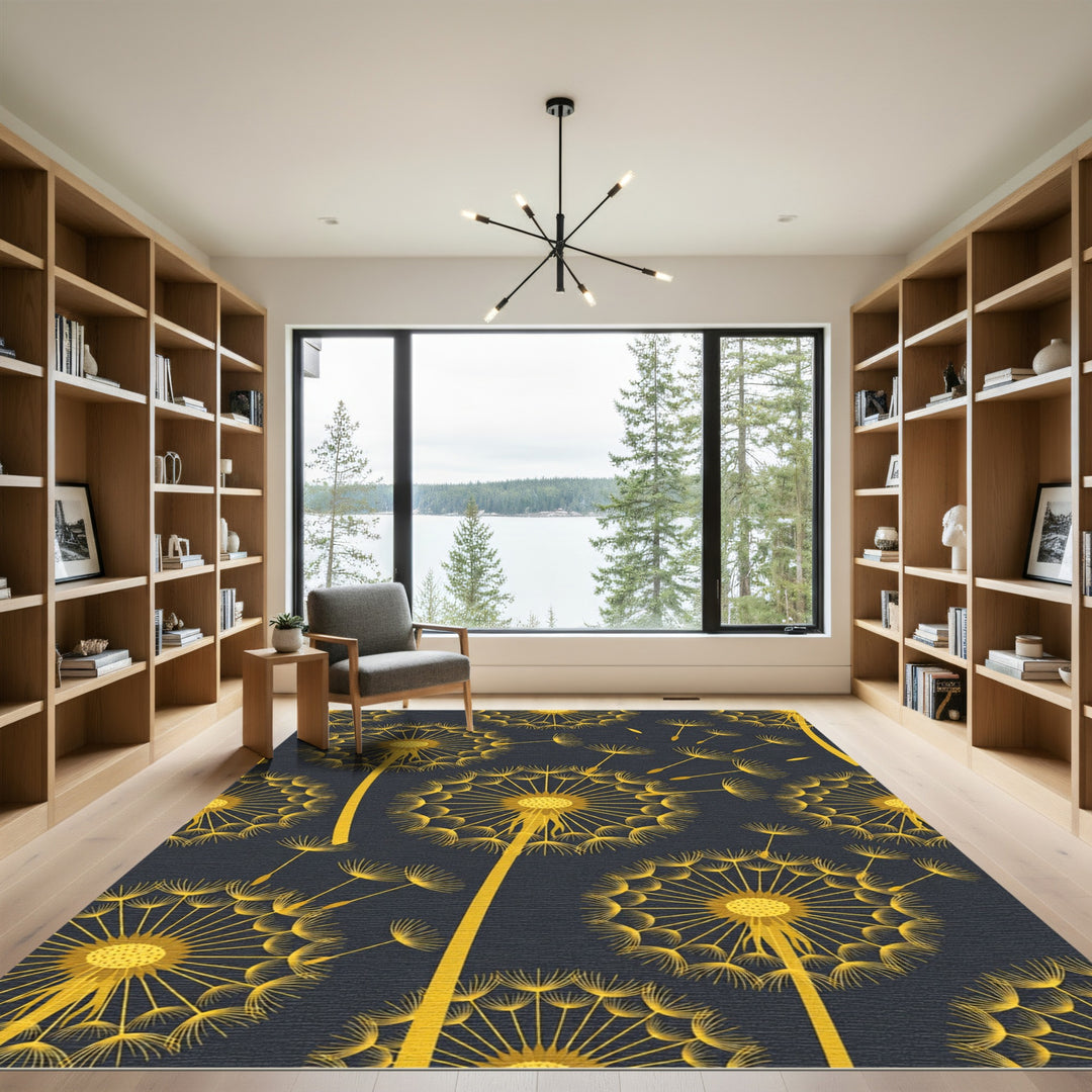 Golden Dandelion Seed Burst Rug