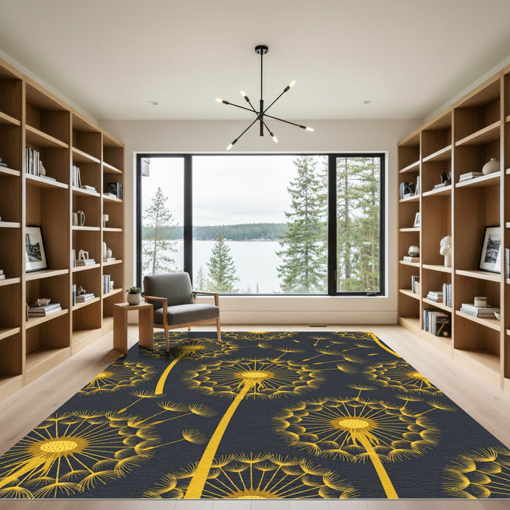 Golden Dandelion Seed Burst Rug