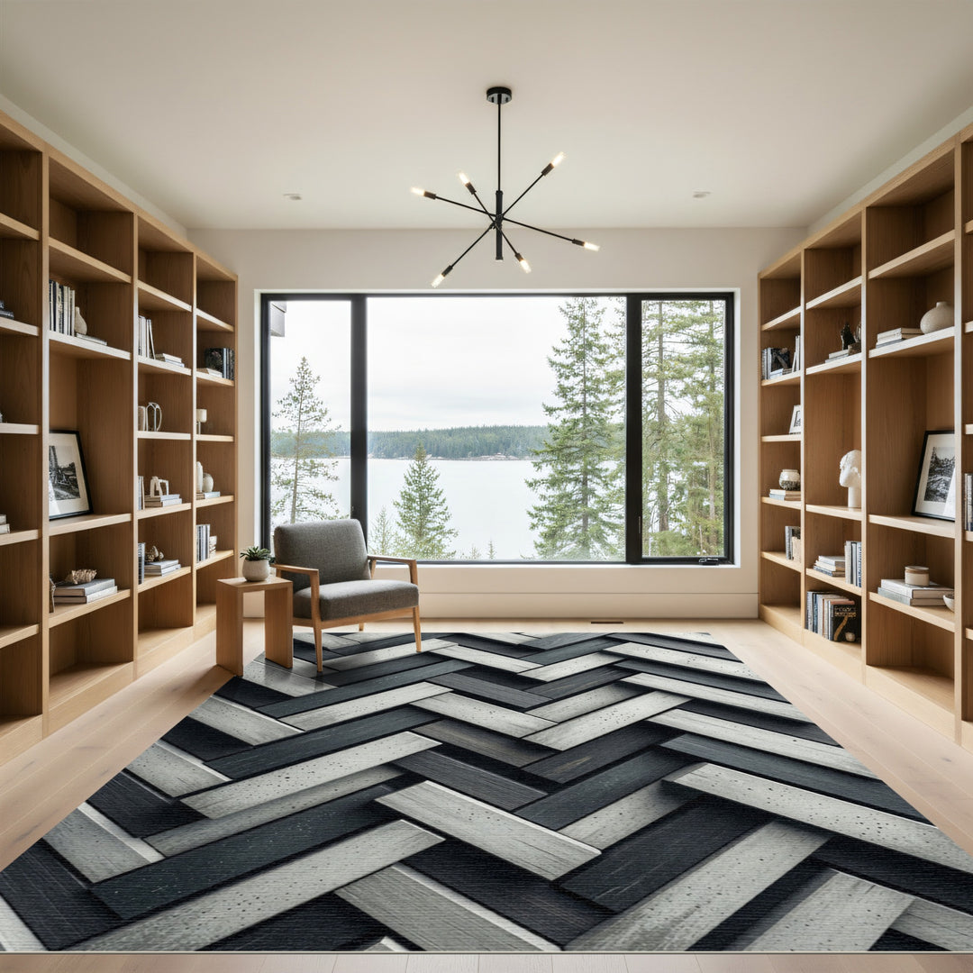 Monochromatic Wood Grain Herringbone Rug