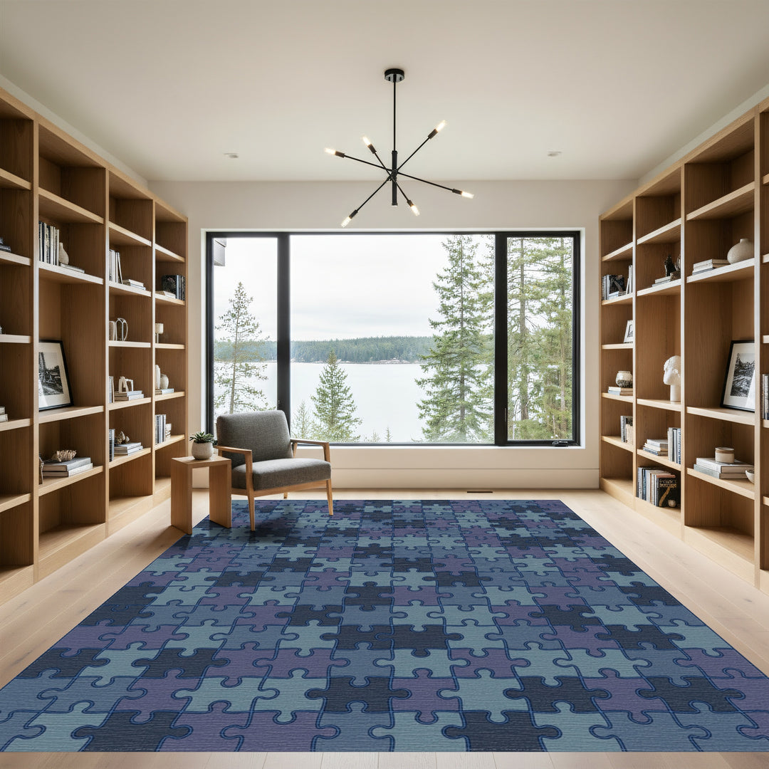 Cool Blue Jigsaw Illusion Rug