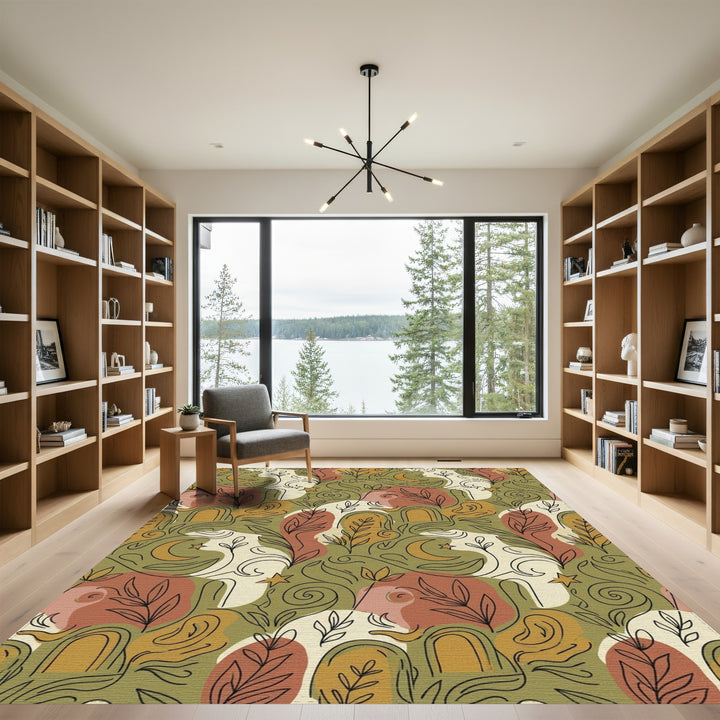Earthy Abstract Celestial Botanical Elements Rug