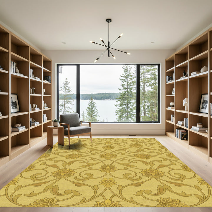 Golden Floral Arabesque Vine Rug