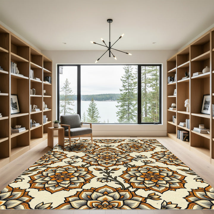 Orange Cream Blossom Mandala Rug