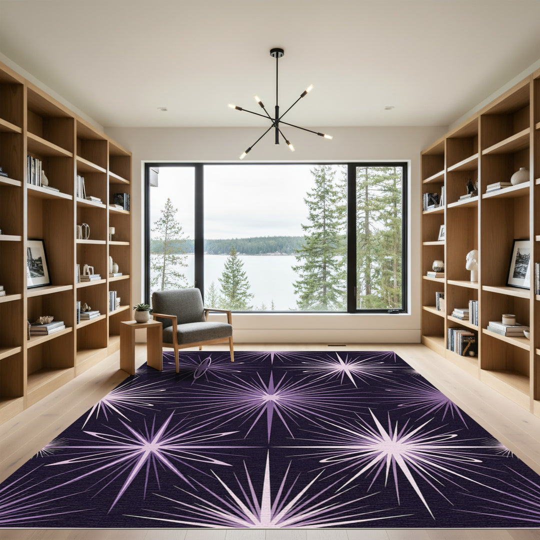 Radiant Purple Starburst Bursting Contemporary Rug