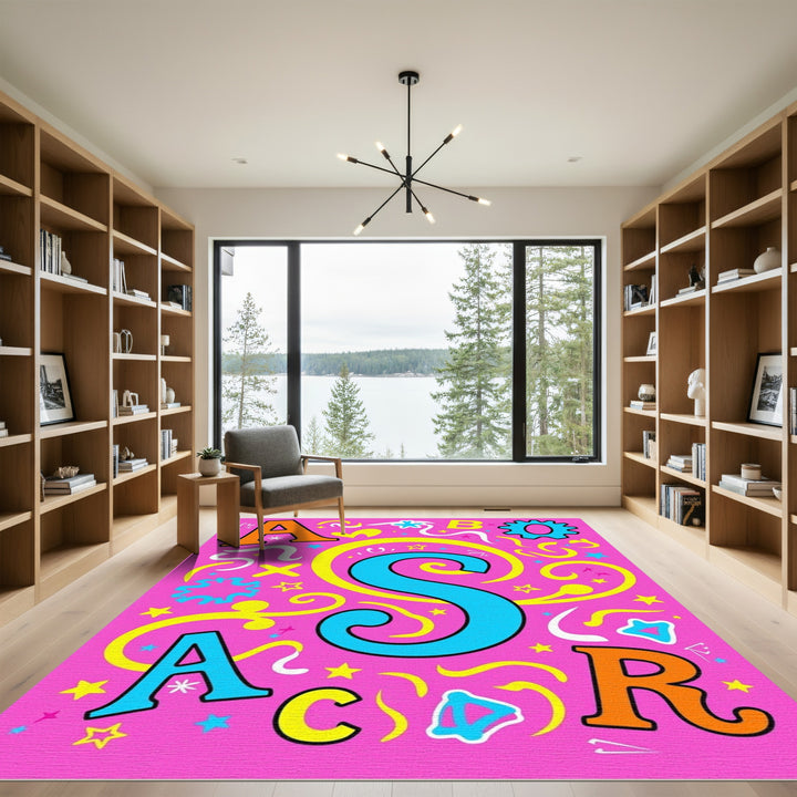 Pink Alphabet Swirls and Stars Rug