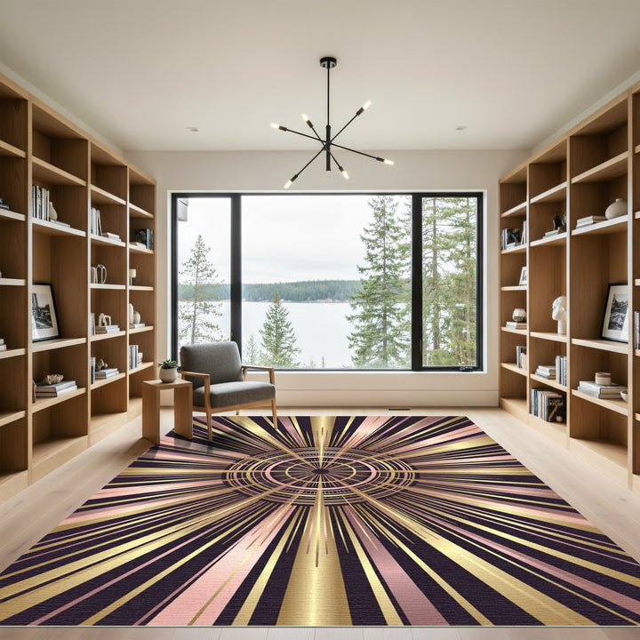Radiant Sunburst Rose Gold Metallic Rug