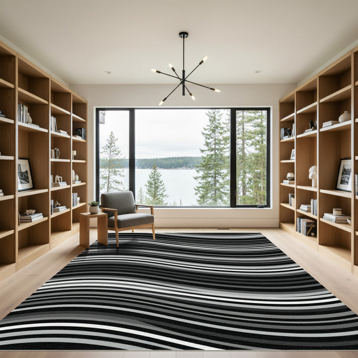 Modern Gray And White Wavy Stripes Rug