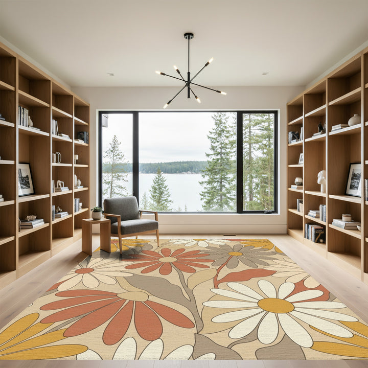 Earthy Tone Daisy Garden Floral Rug