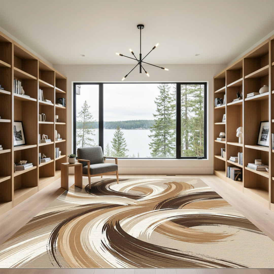 Abstract Swirls Beige Brown Cream Rug