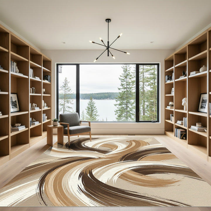 Abstract Swirls Beige Brown Cream Rug