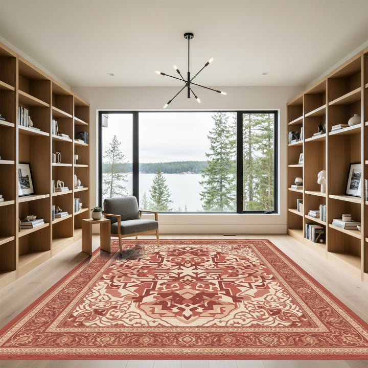 Terra Cotta Medallion Geometric Border Rug