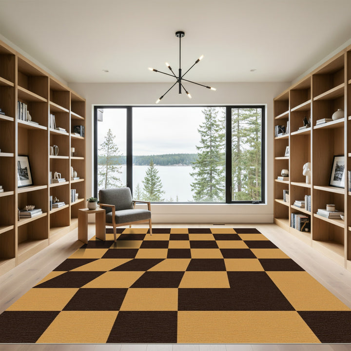 Warped Checkerboard Amber Black Rug