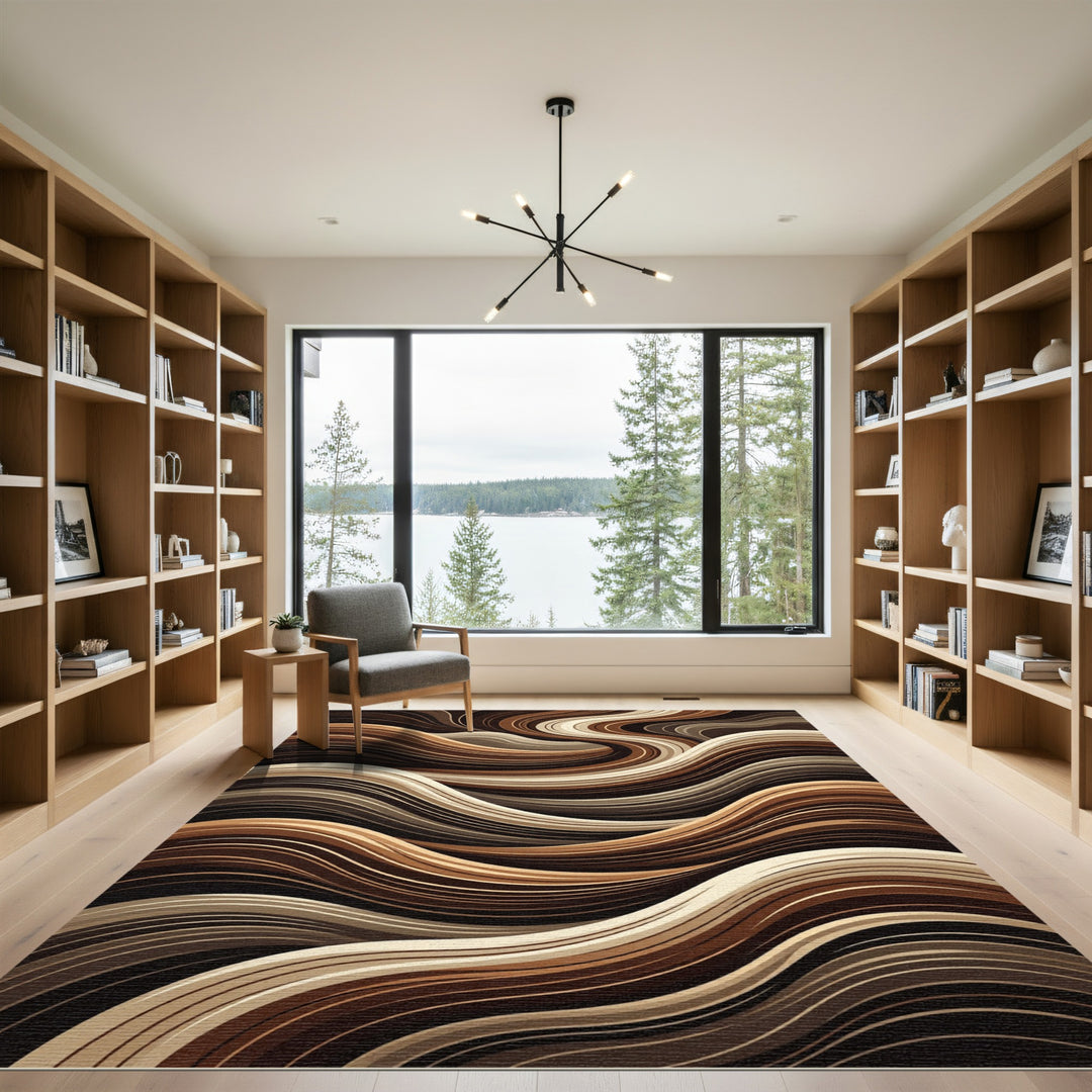 Earthy Tones Swirling Layered Waves Rug