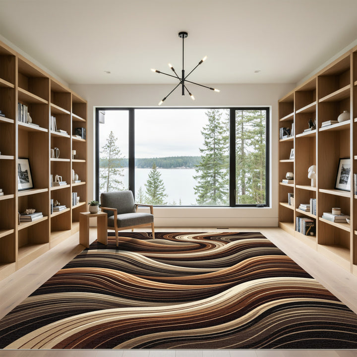Earthy Tones Swirling Layered Waves Rug
