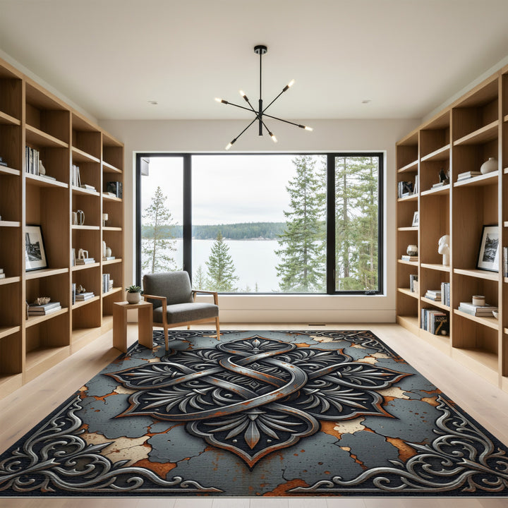 Ornate Embossed Quatrefoil Medallion Rug