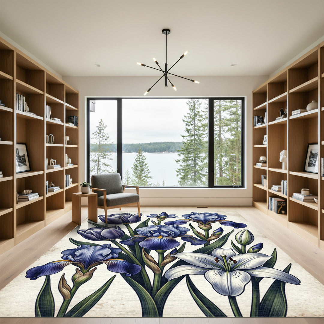 Classic Blue Iris Tulip Lily Arrangement Rug