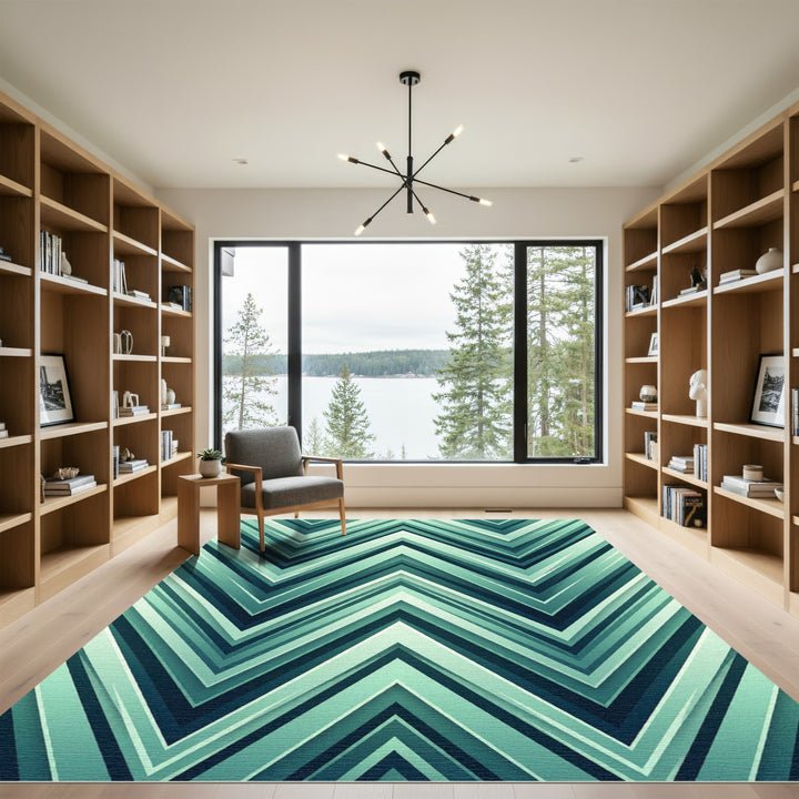 Deep Teal Chevron Layered Rug