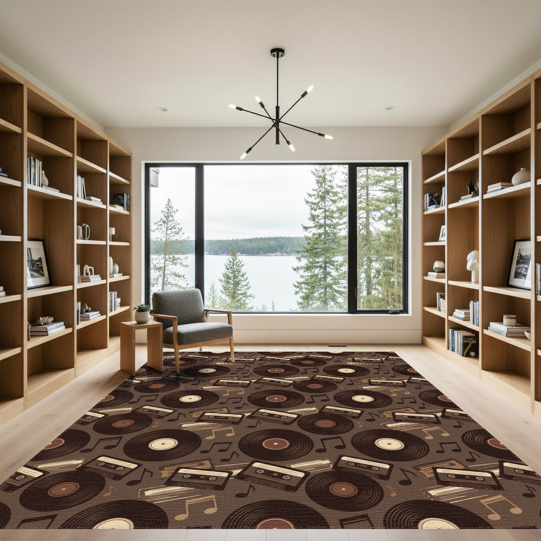 Retro Vinyl Cassette Music Notes Rug