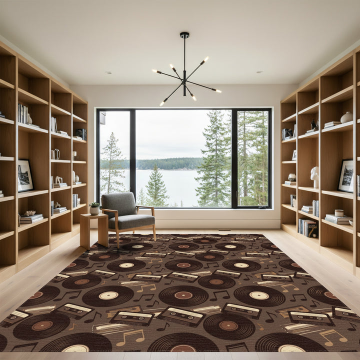 Retro Vinyl Cassette Music Notes Rug