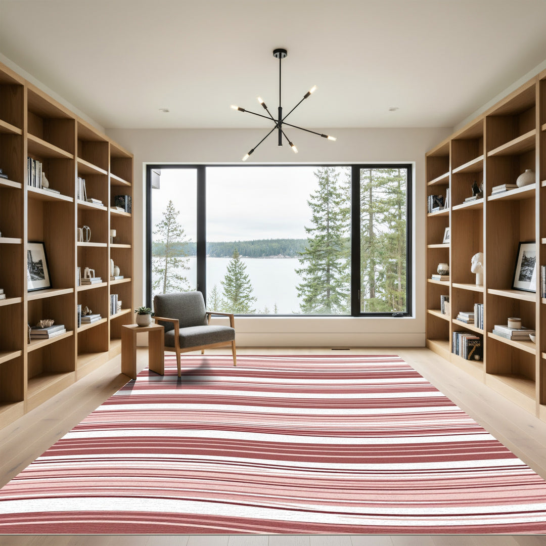 Salmon Pink Wavy Stripe Swirl Rug