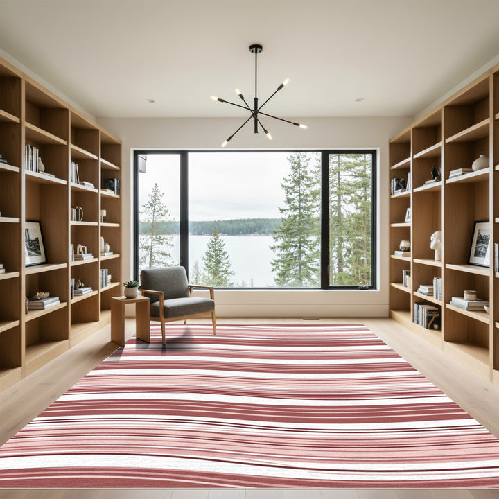 Salmon Pink Wavy Stripe Swirl Rug